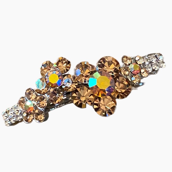 Amber Tone Crystal Floral Barrette - Picture 3 of 4